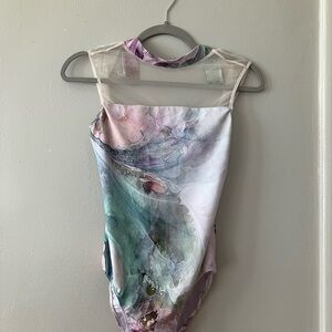 Elegant Multicolor Swirl Leotard Large